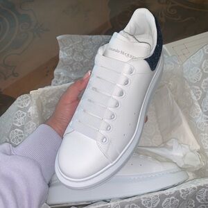 Brand new Alexander McQueen sneaker with navy glitter back - NWT 38.5